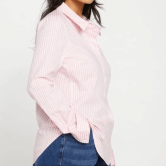 Crown & Ivy Button Down Blouse Light Pink White Pinstripes S - Picture 1 of 9